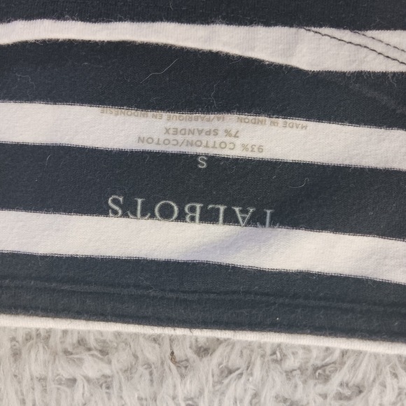 Talbots Stripe Tunic Top S Boatneck 3/4 Sleeve Black White Cotton Stretch Mod - Picture 2 of 8